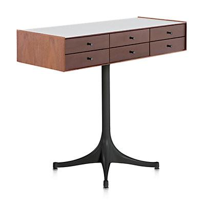 Nelson Miniature Chest 6 Drawer With Pedestal storage herman miller Walnut and Dark Brown Walnut Studio White Black