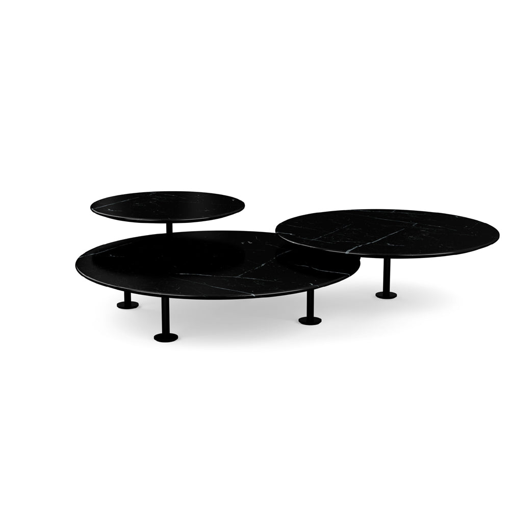Grasshopper Coffee Table - Triple Coffee Tables Knoll Black Nero Marquina marble - Shiny finish