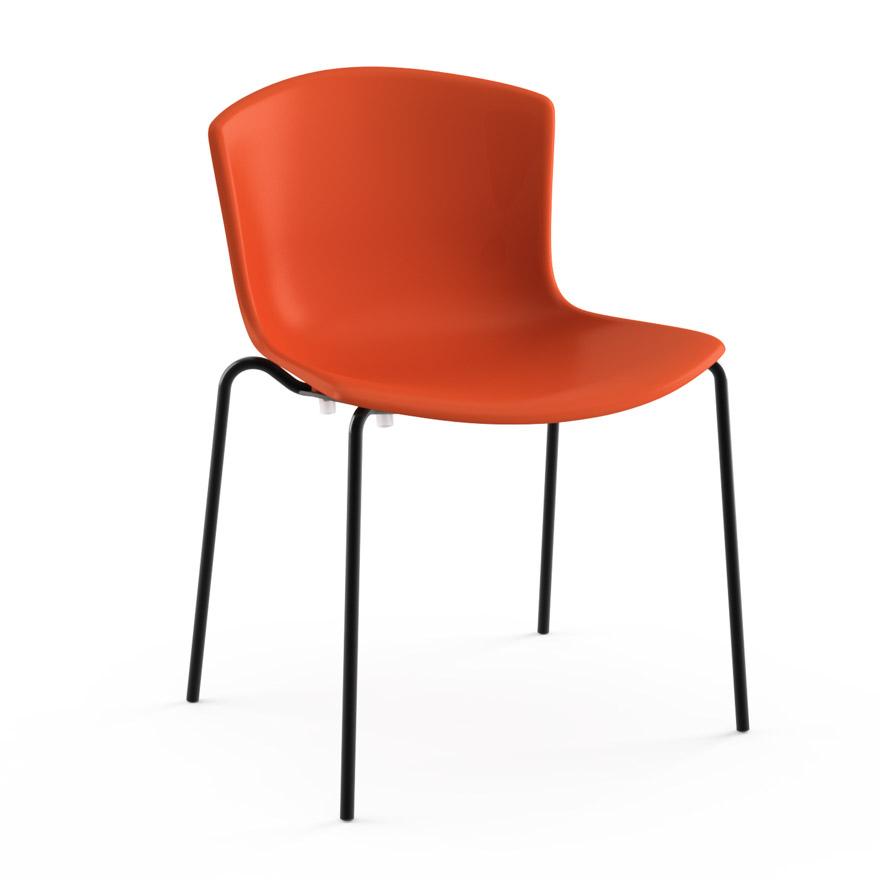 Bertoia Molded Shell Side Chair - Stacking Side/Dining Knoll Orange Red Black