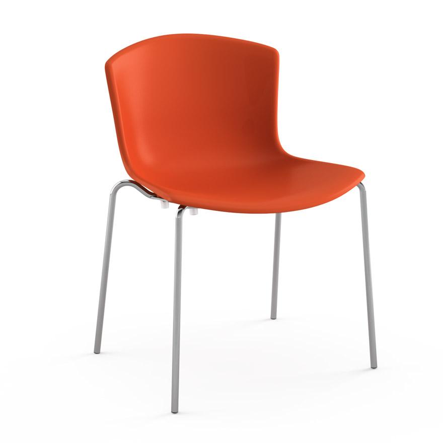 Bertoia Molded Shell Side Chair - Stacking Side/Dining Knoll Orange Red Polished Chrome