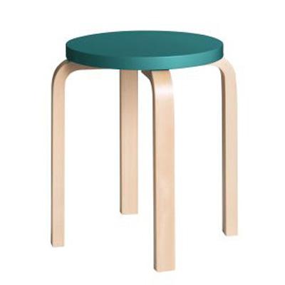 Stool E60 Stools Artek Natural Lacquered Legs, Petrol Lacquered Seat + $25.00