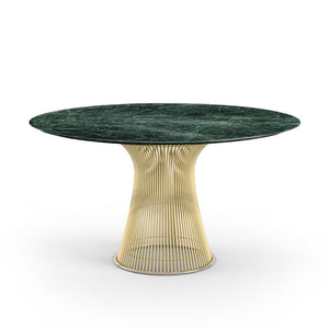 Platner Dining Table - 54 Inch Dining Tables Knoll 18K Gold Plated Verde Alpi marble, Satin finish 