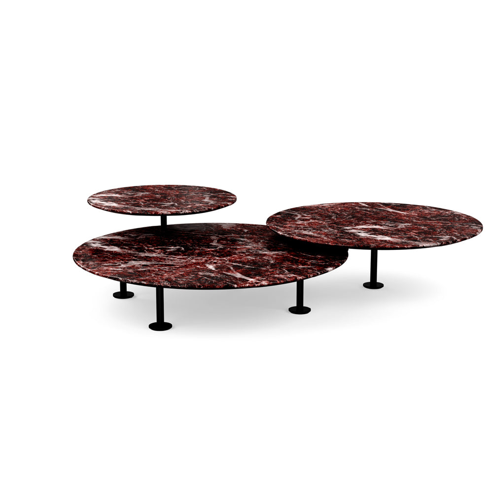 Grasshopper Coffee Table - Triple Coffee Tables Knoll Black Rosso Rubino marble - Shiny finish