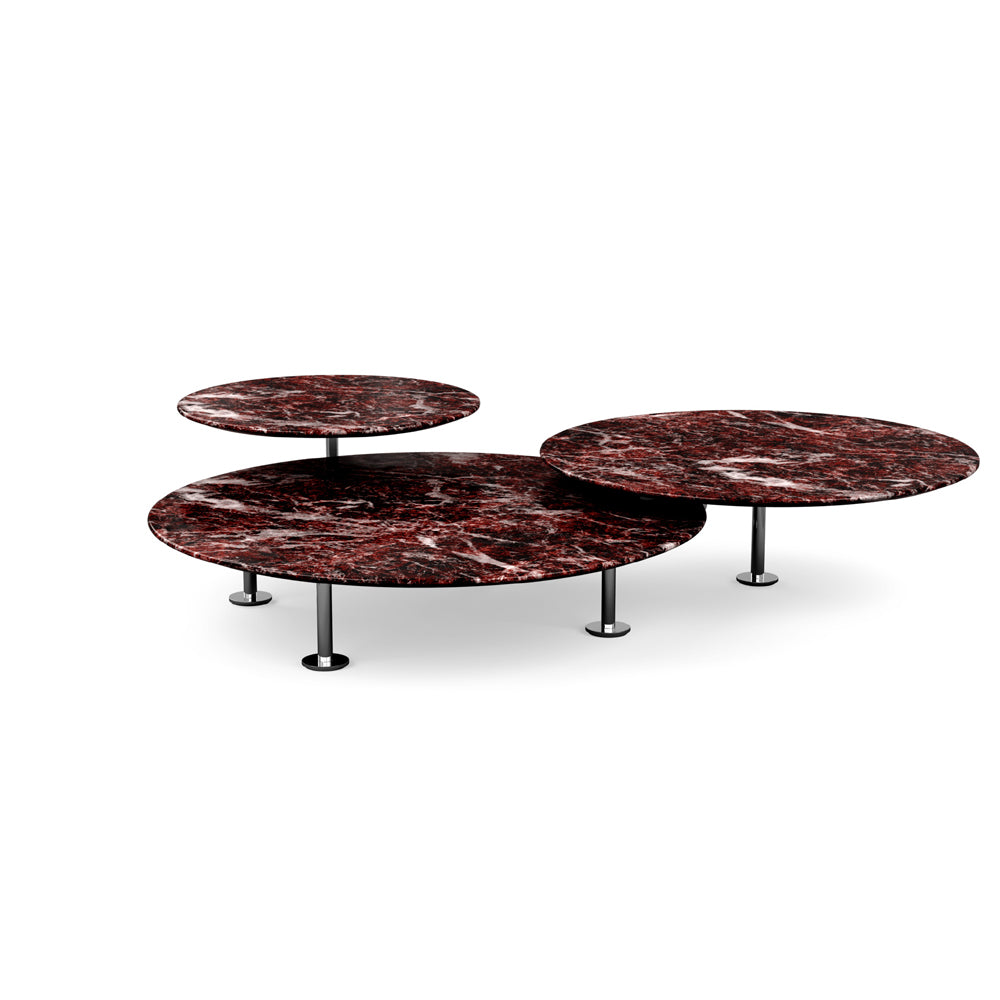 Grasshopper Coffee Table - Triple Coffee Tables Knoll Polished Chrome Rosso Rubino marble - Shiny finish