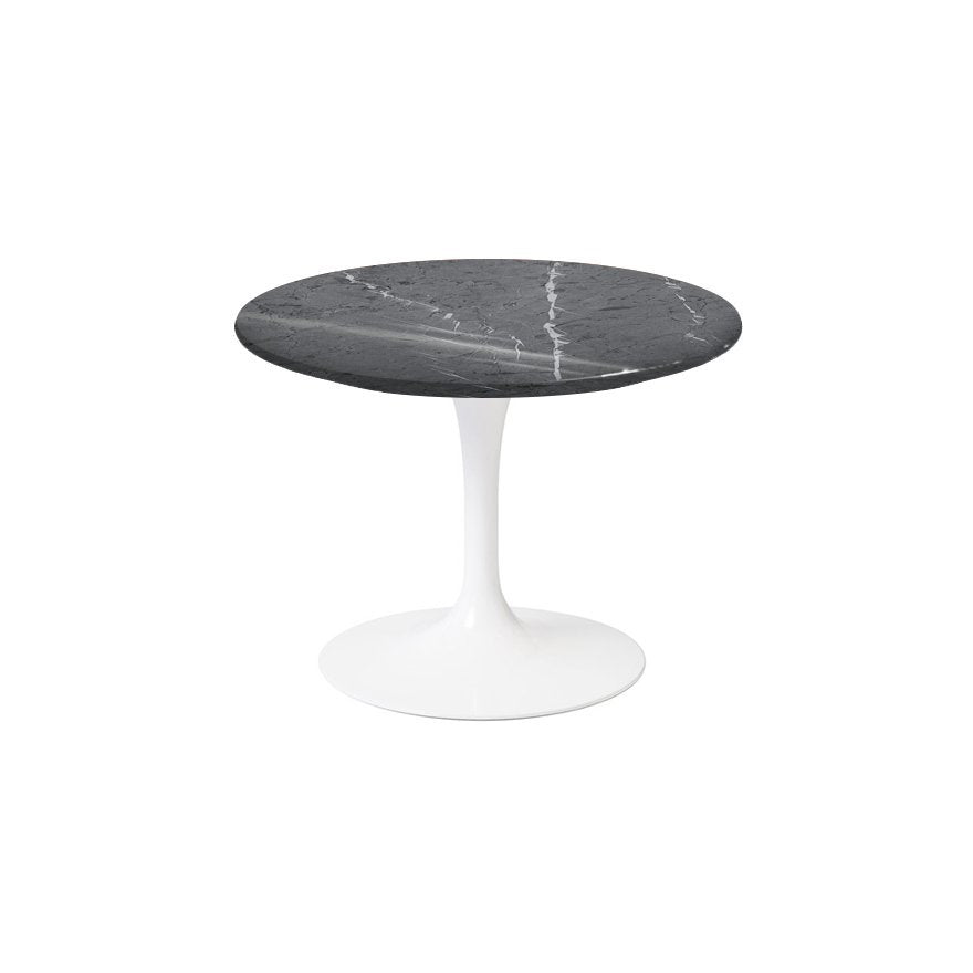Saarinen 20-Inch Round Low Side Table side/end table Knoll White Grigio Marquina marble, Shiny finish