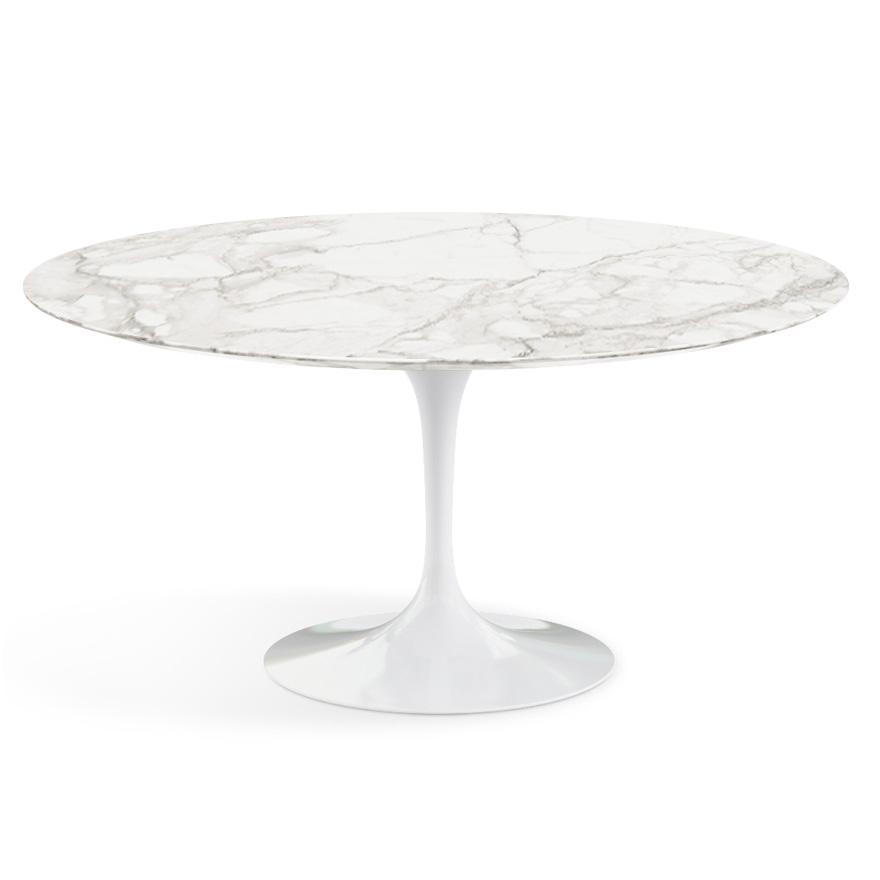 Saarinen 60" Round Dining Table Dining Tables Knoll White Calacatta Satin Coated Marble