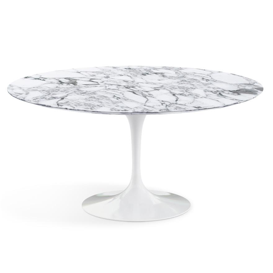 Saarinen 60" Round Dining Table Dining Tables Knoll White Arabescato Satin Coated Marble