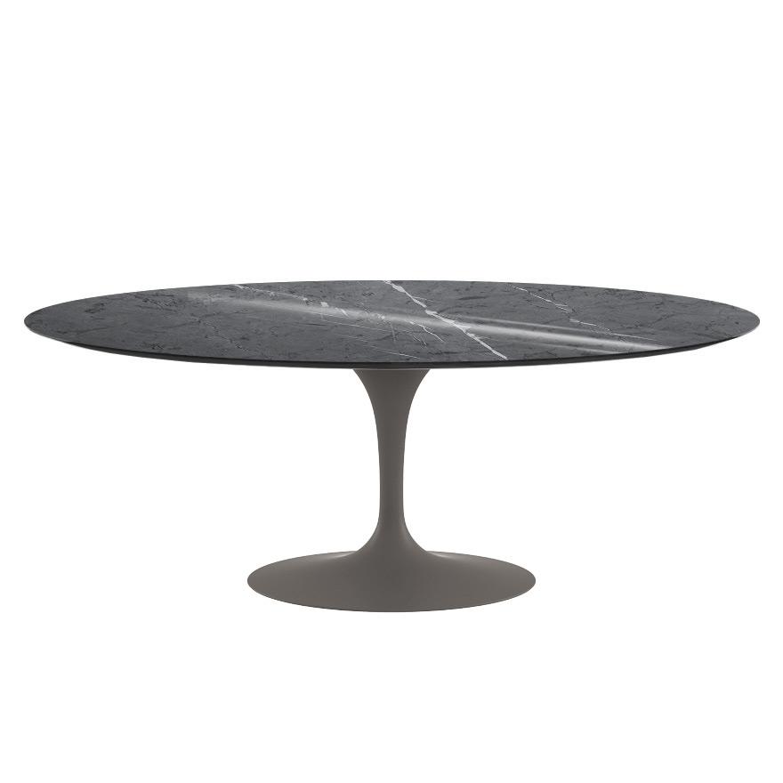 Saarinen 78" Oval Dining Table Medium Dining Tables Knoll Grey Grigio Marquina marble, Shiny finish