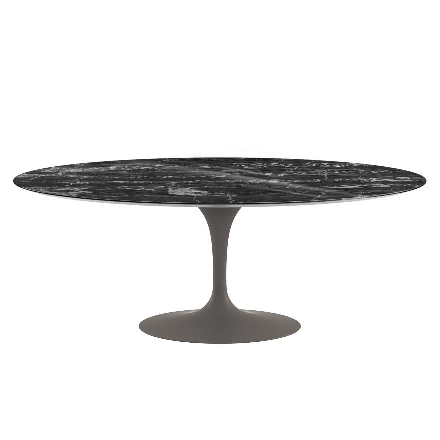 Saarinen 78" Oval Dining Table Medium Dining Tables Knoll Grey Portoro marble, Shiny finish