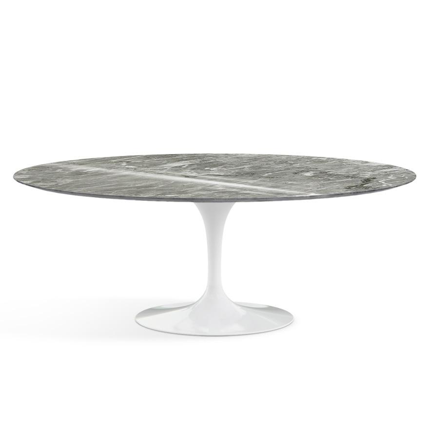 Saarinen 78" Oval Dining Table Medium Dining Tables Knoll White Grey marble, Shiny finish