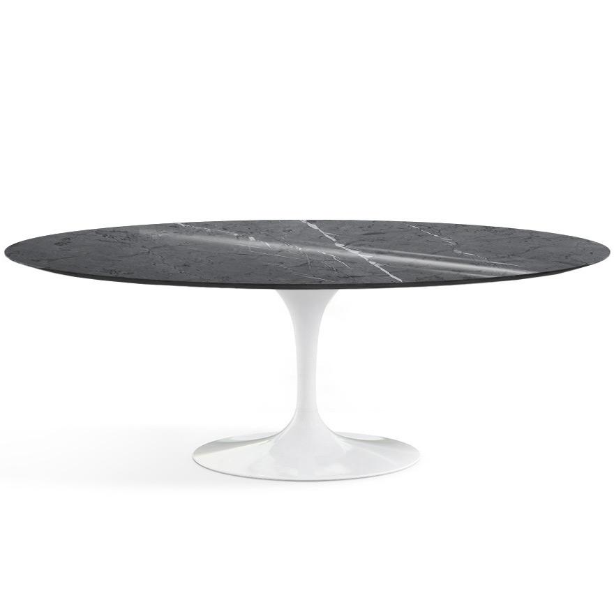 Saarinen 84" Oval Dining Table Dining Tables Knoll White Grigio Marquina marble, Shiny finish