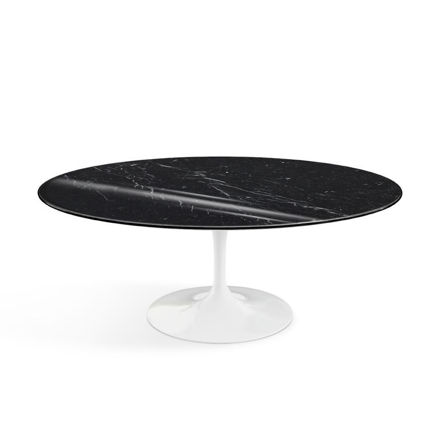Saarinen Coffee Table - 42” Oval Dining Tables Knoll White Nero Marquina marble, Shiny finish
