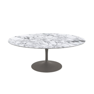 Saarinen Coffee Table - 42” Oval Dining Tables Knoll Grey Arabescato marble, Shiny finish 