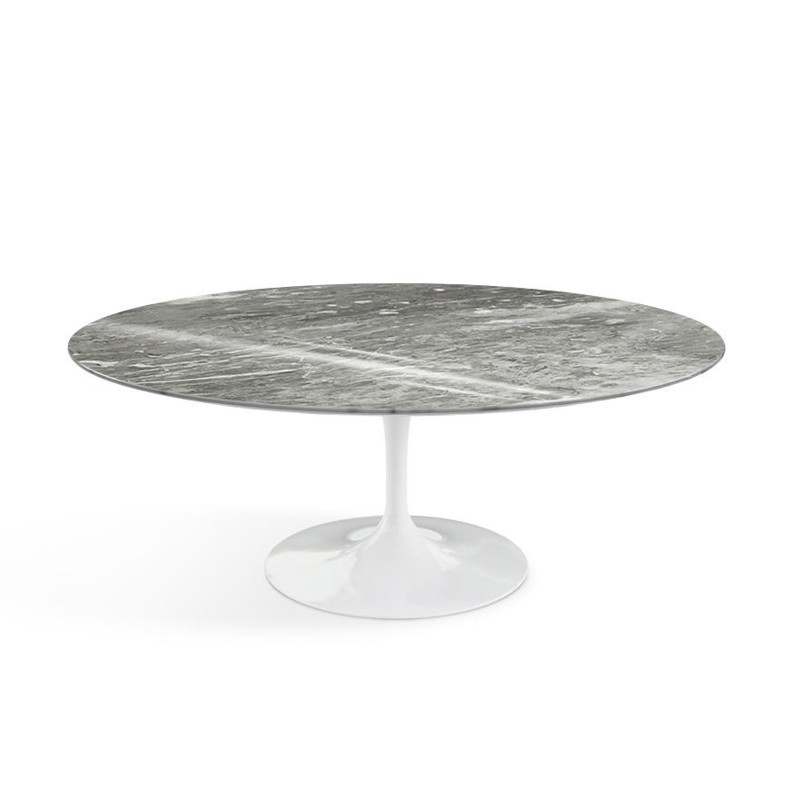 Saarinen Coffee Table - 42” Oval Dining Tables Knoll White Grey marble, Shiny finish