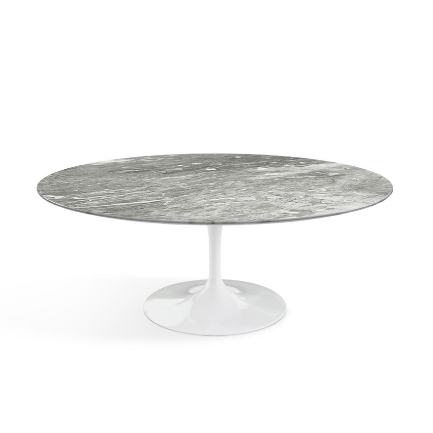 Saarinen Coffee Table - 42” Oval Dining Tables Knoll White Grey marble, Satin finish