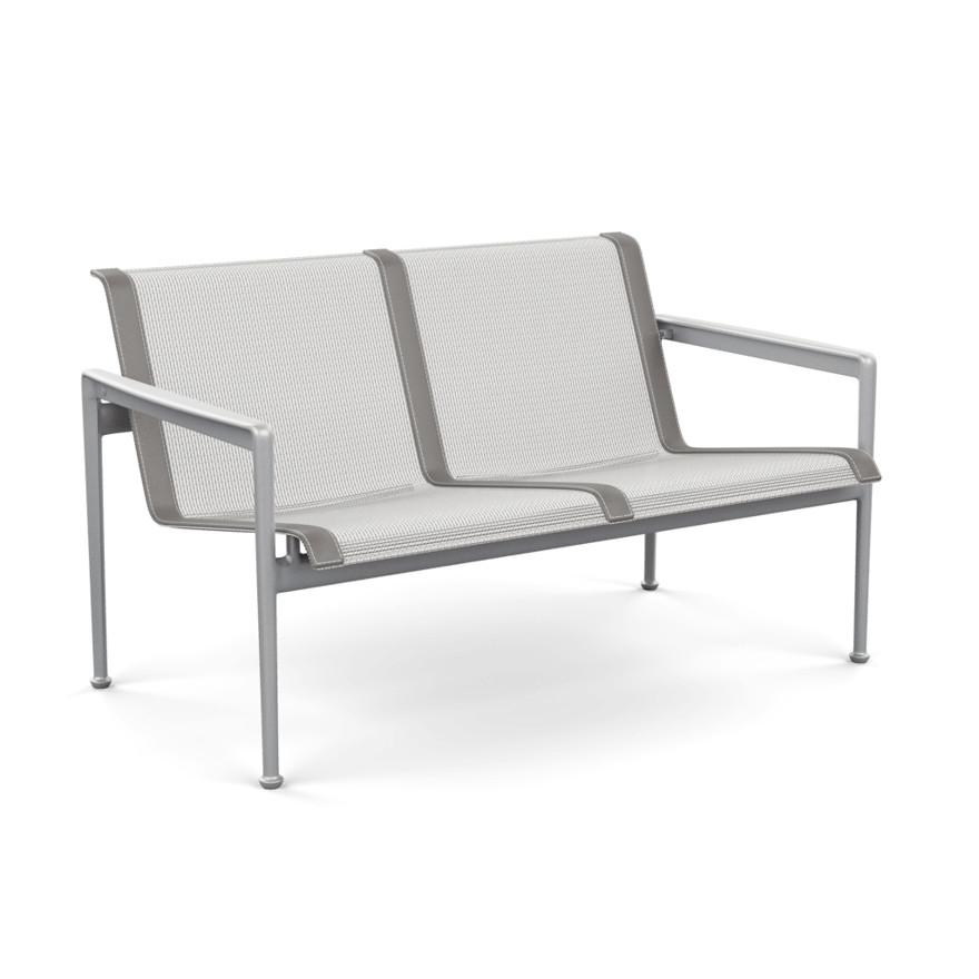 1966 Two Seat Lounge chair with Arms Outdoors Knoll Light Silver Frame with Grey Tone Mesh & Grey Strap