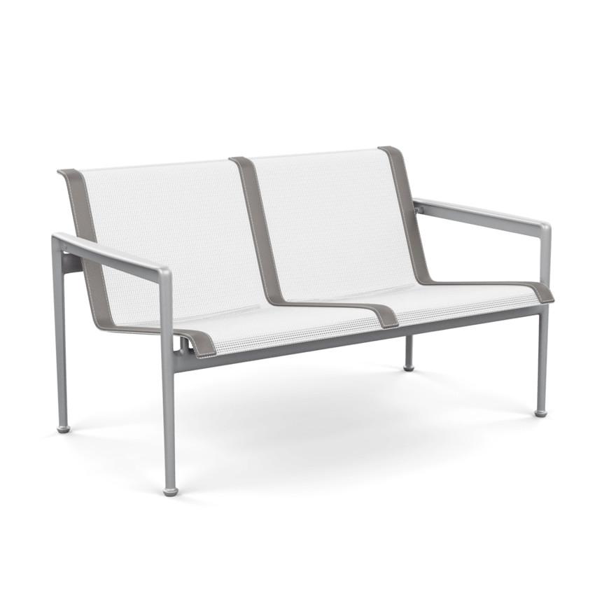 1966 Two Seat Lounge chair with Arms Outdoors Knoll Light Silver Frame with White Mesh & Grey Strap