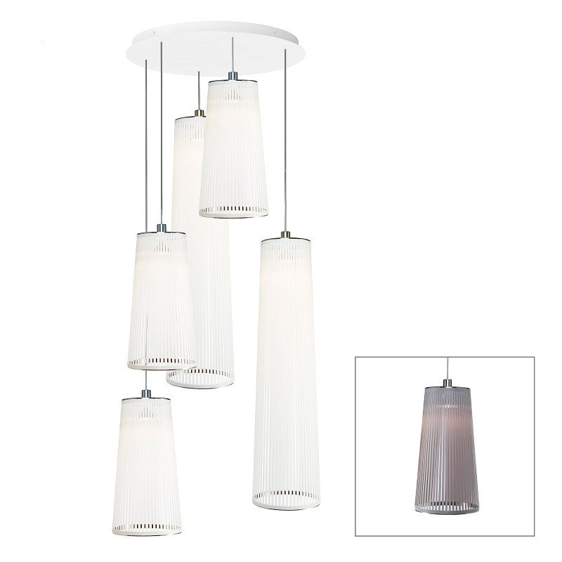 Solis Chandelier 5 Mixed Multi-Light Pendant hanging lamps Pablo Mix of 3x24" and 2x48" Silver