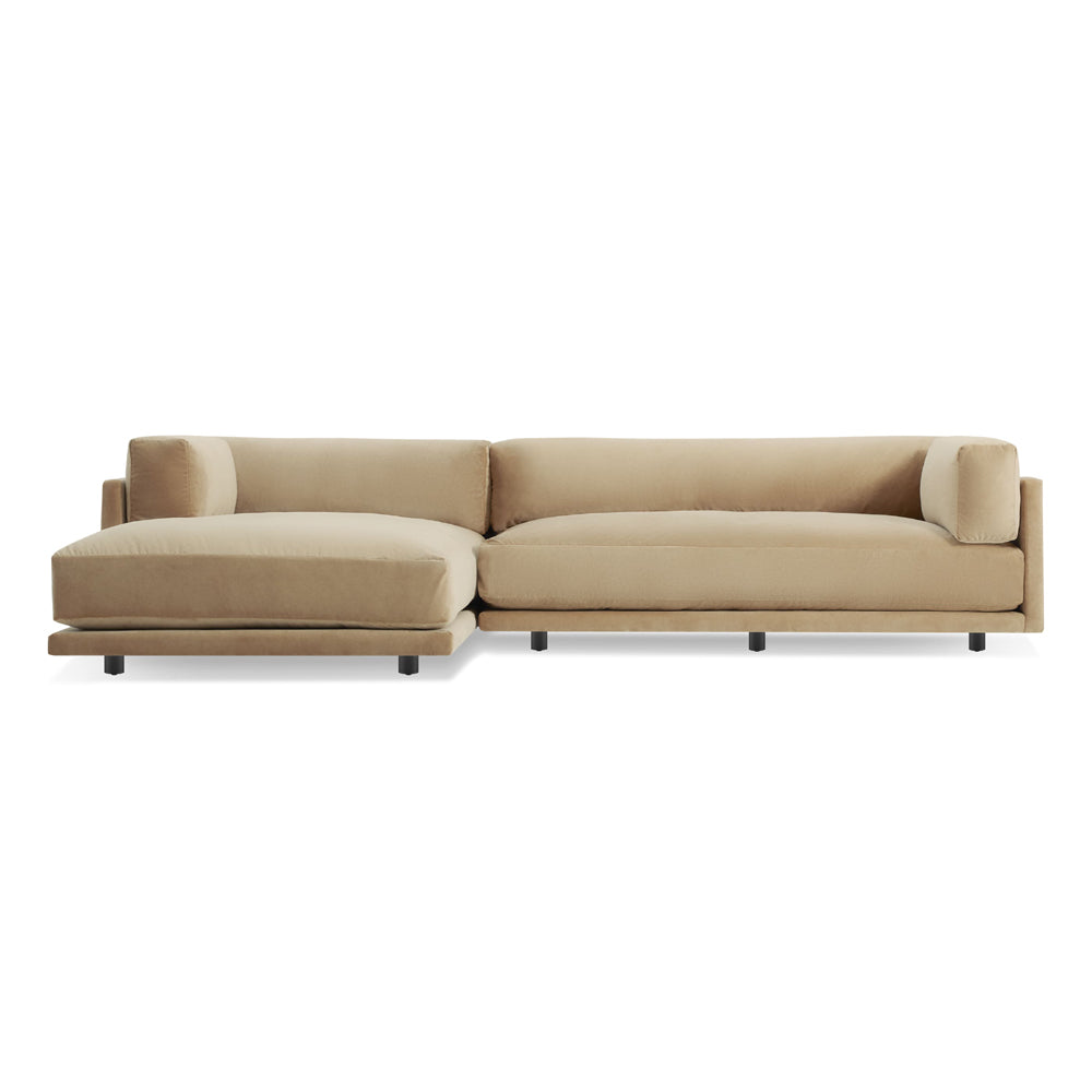 Sunday Small Sofa with Chaise Sofa BluDot Camel Velvet Left Chaise