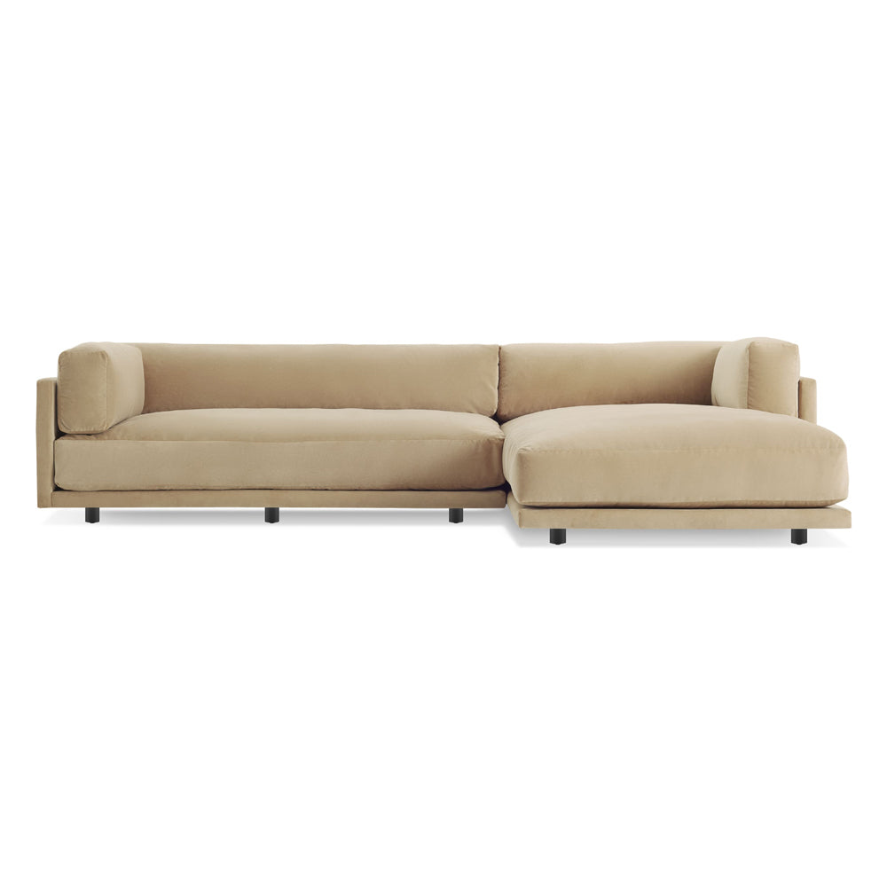 Sunday Small Sofa with Chaise Sofa BluDot Camel Velvet Right Chaise