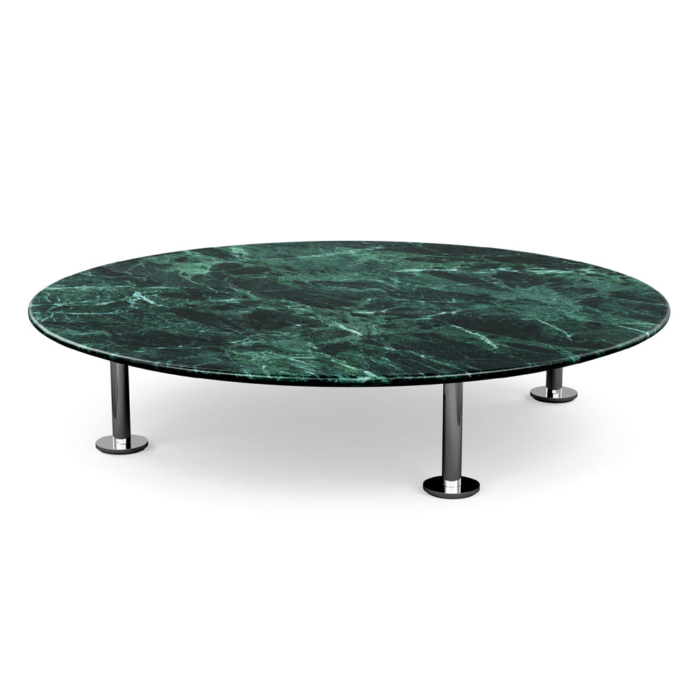 Grasshopper Coffee Table - Single Round Coffee Tables Knoll Polished Chrome Verde Alpi marble - Satin finish
