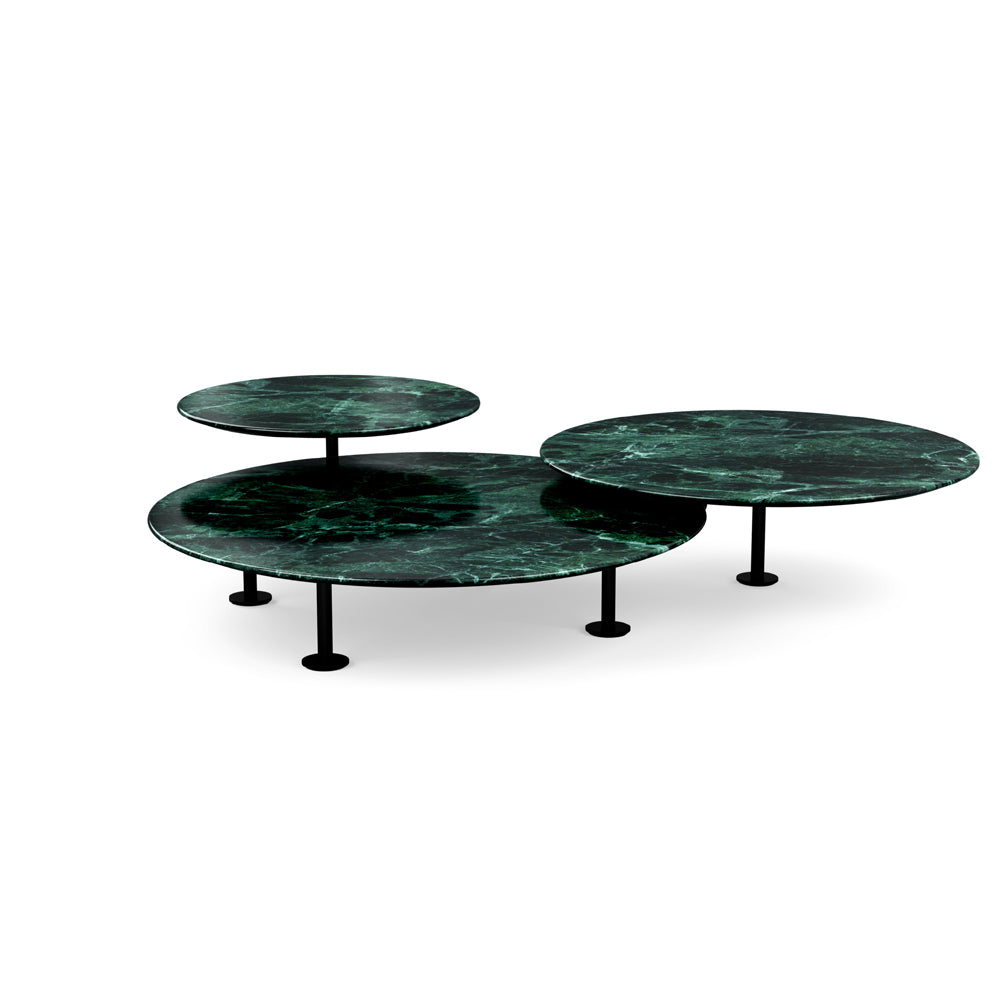 Grasshopper Coffee Table - Triple Coffee Tables Knoll Black Verde Alpi marble - Shiny finish
