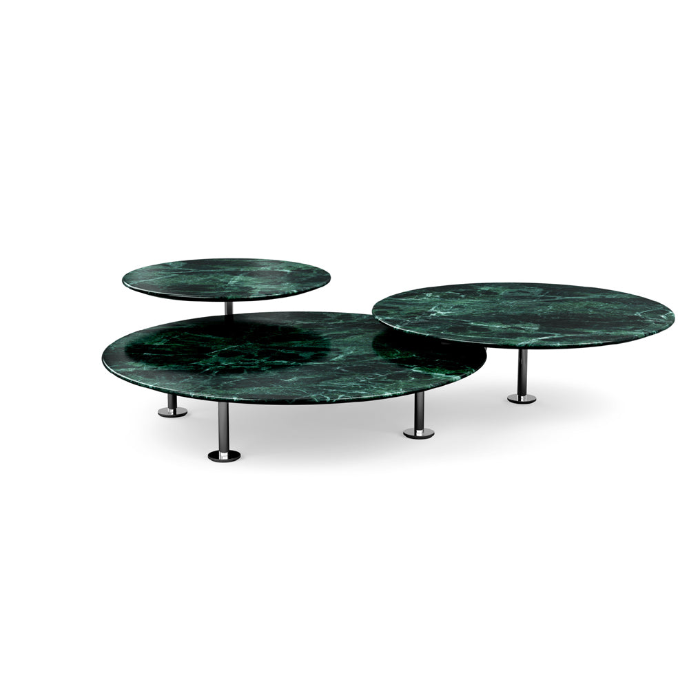 Grasshopper Coffee Table - Triple Coffee Tables Knoll Polished Chrome Verde Alpi marble - Shiny finish