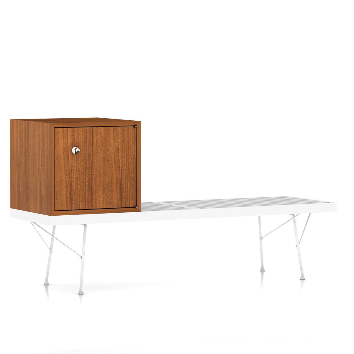 Nelson Basic Cabinet Small by Herman Miller side/end table herman miller Closed Cabinet, Right-Hinged Door Platform Bench-Mount Base Light Brown Walnut Veneer