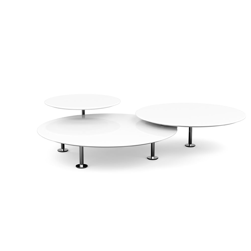 Grasshopper Coffee Table - Triple Coffee Tables Knoll Polished Chrome White Laminate