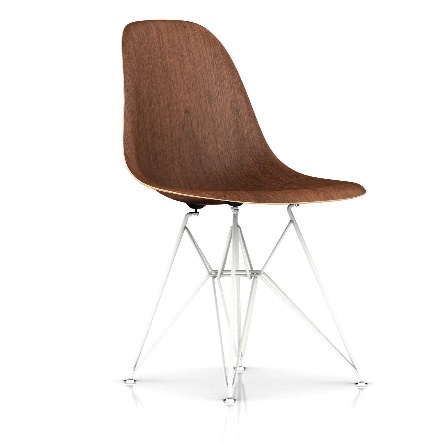 Eames Molded Wood Side Chair - Wire Base Side/Dining herman miller White Base Frame Finish Walnut Seat and Back Standard Glide