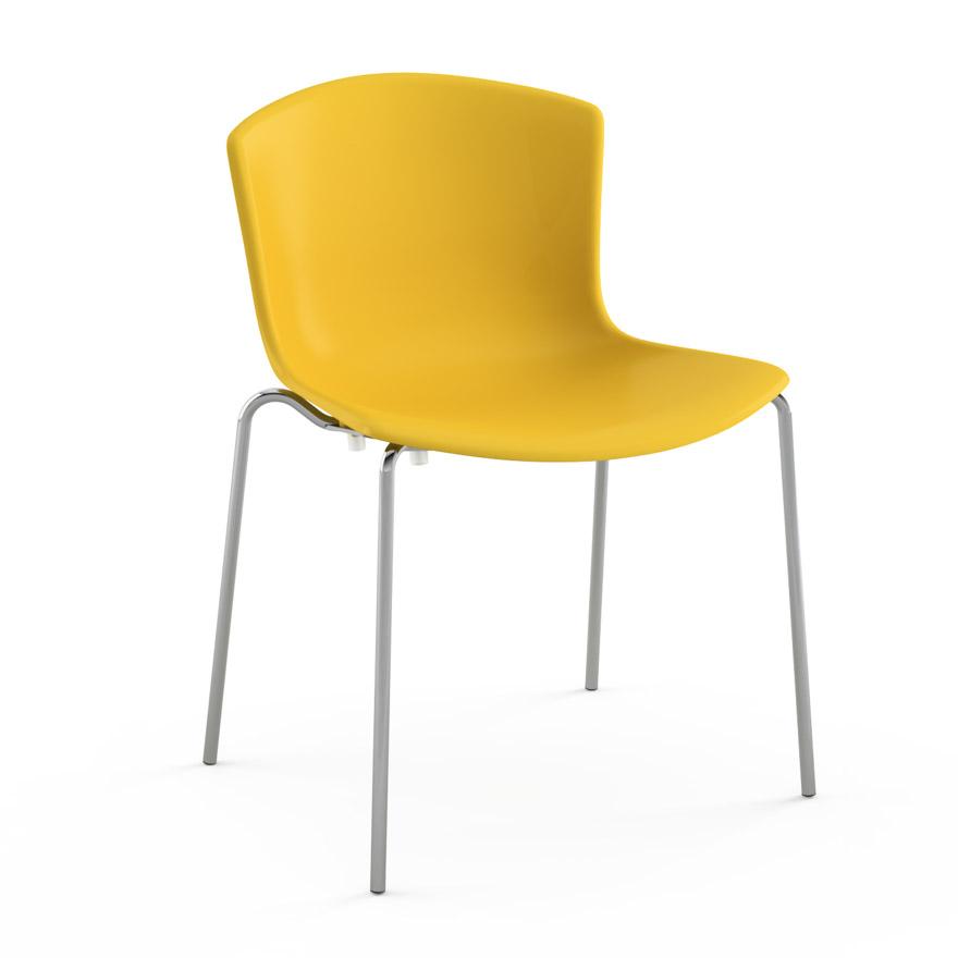 Bertoia Molded Shell Side Chair - Stacking Side/Dining Knoll Yellow Polished Chrome