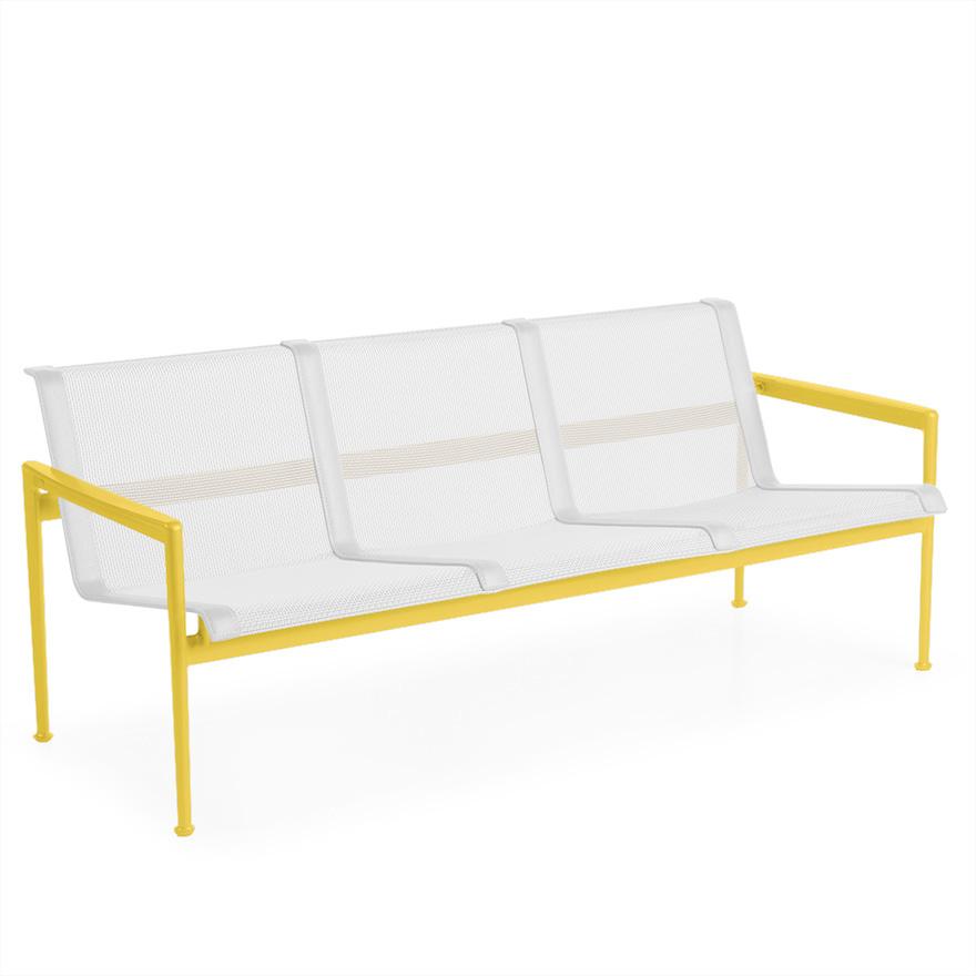 1966 Three Seat Lounge Chair With Arms Outdoors Knoll Yellow Frame with White Mesh & Strap