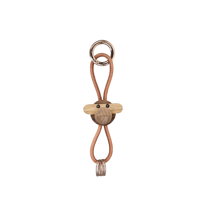 Kay Bojesen Monkey Bag Charm, Teak/Limba (Gold/Natural Leather)