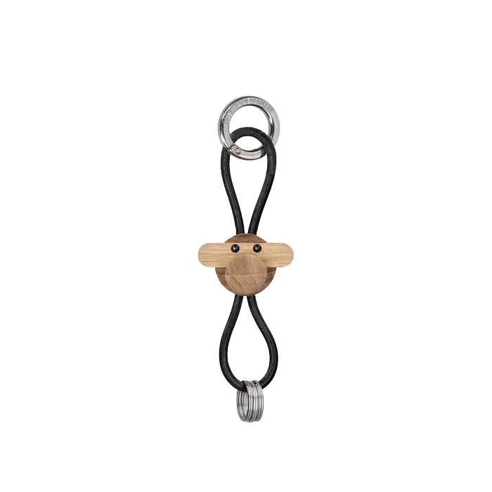 Kay Bojesen Monkey Bag Charm, Teak/Limba (Silver/Black Leather)
