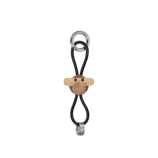Kay Bojesen Monkey Bag Charm, Teak/Limba (Silver/Black Leather)