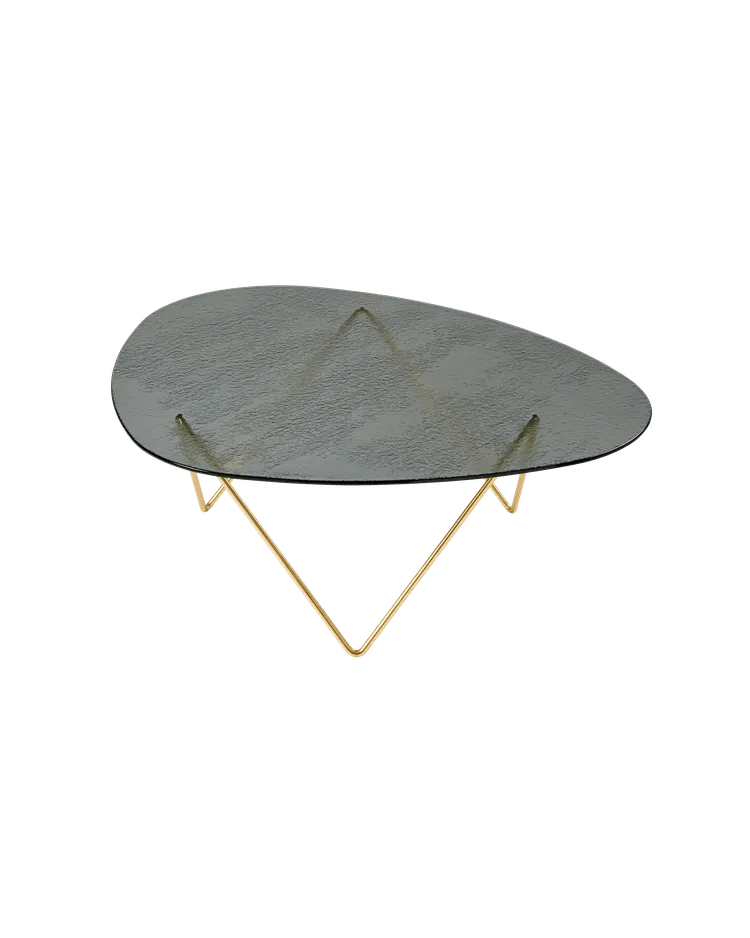 Pedrera Coffee Table Coffee Tables Gubi Brass Semi Matt Smoke Structured Glass 