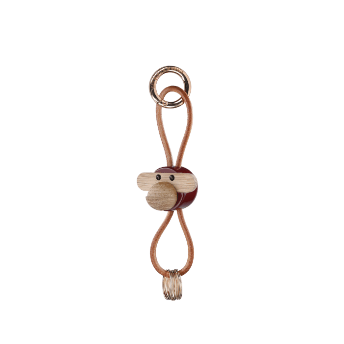 Kay Bojesen Monkey Bag Charm, Painted Oak (Bordeaux/Natural Leather), view 2