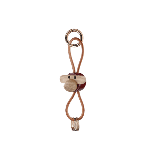 Kay Bojesen Monkey Bag Charm, Painted Oak (Bordeaux/Natural Leather), view 2