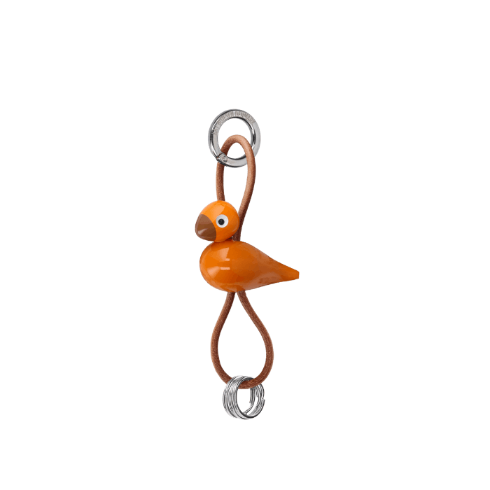 Kay Bojesen Bird Bag Charm, Painted Beech (Orange/Natural Leather), view 2