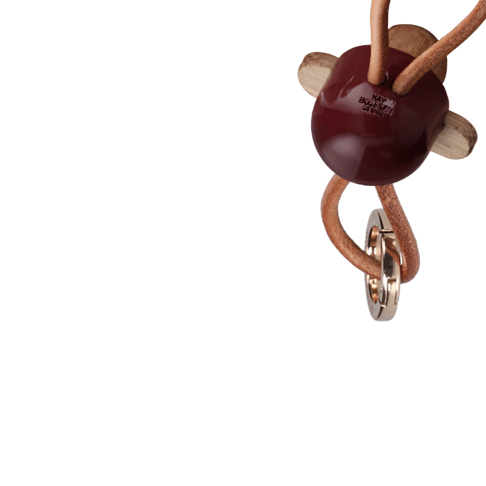 Kay Bojesen Monkey Bag Charm, Painted Oak (Bordeaux/Natural Leather), view 3