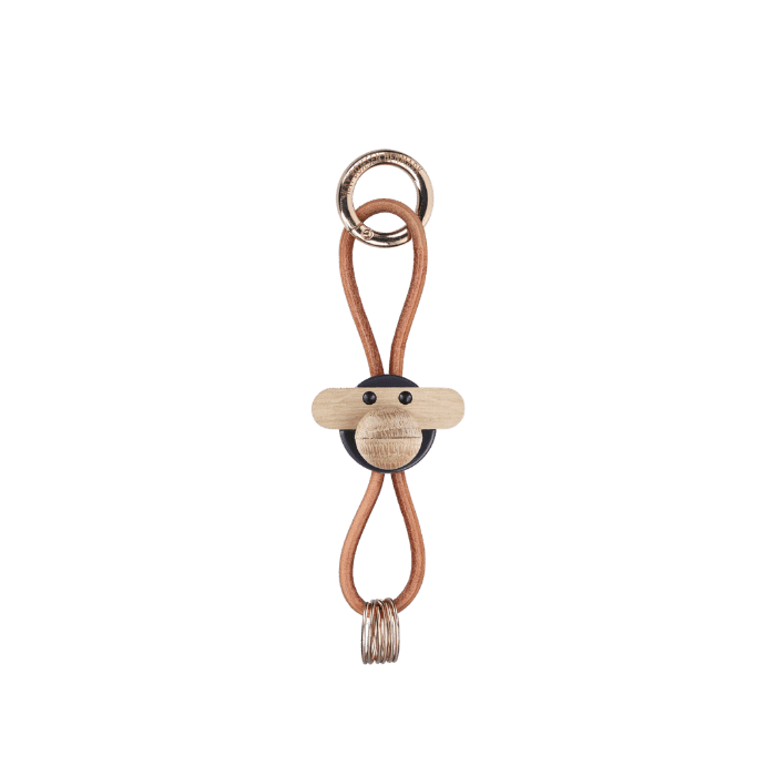 Kay Bojesen Monkey Bag Charm, Painted Oak (Dark Grey/Natural Leather)