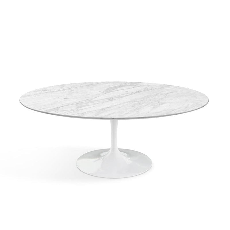 Saarinen 42" Oval Coffee Table, Carrara Marble - Satin Finish, White Base Knoll 