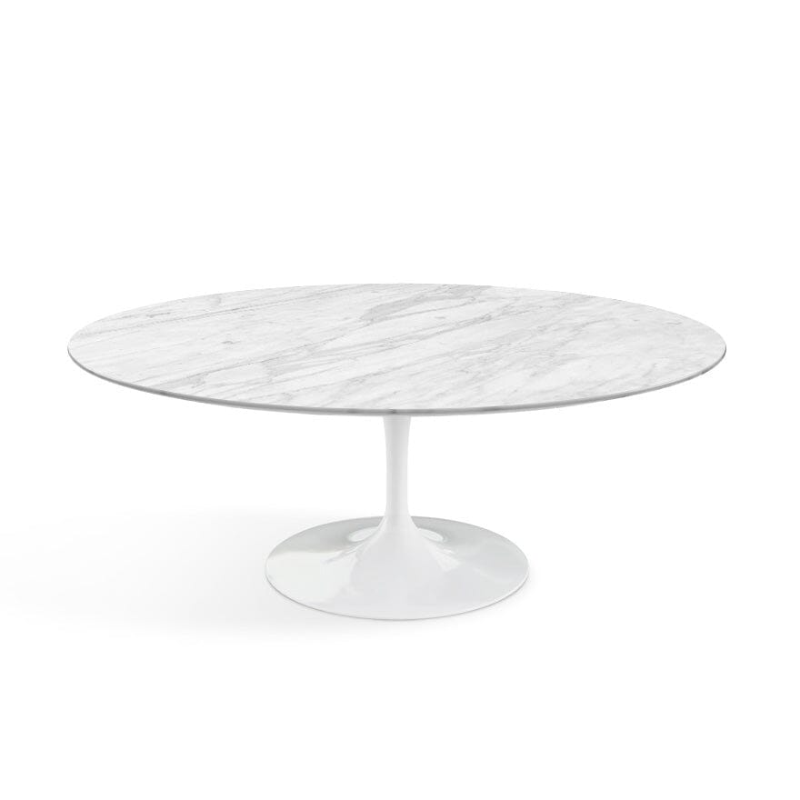 Saarinen 42" Oval Coffee Table, Carrara Marble - Satin Finish, White Base Knoll 