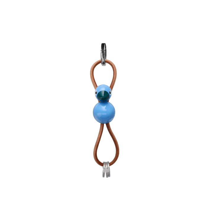 Kay Bojesen Bird Bag Charm, Painted Beech (Blue/Natural Leather)