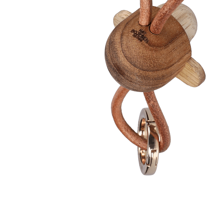 Kay Bojesen Monkey Bag Charm, Teak/Limba (Gold/Natural Leather), view 2