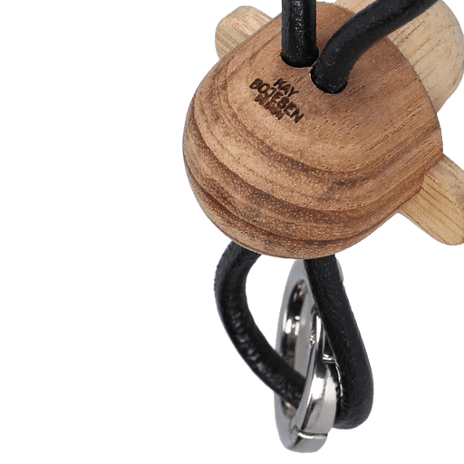 Kay Bojesen Monkey Bag Charm, Teak/Limba (Silver/Black Leather), view 2