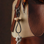 Kay Bojesen Monkey Bag Charm, Teak/Limba (Silver/Black Leather), view 3