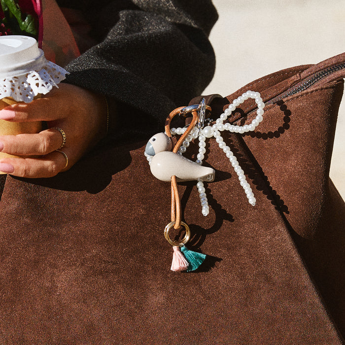 Kay Bojesen Bird Bag Charm, Painted Beech (Sand/Natural Leather), view 3