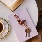 Kay Bojesen Bird Bag Charm, Painted Beech (Bordeaux/Natural Leather), view 3