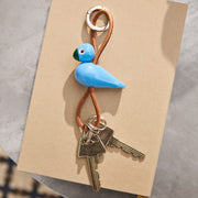 Kay Bojesen Bird Bag Charm, Painted Beech (Blue/Natural Leather), view 3